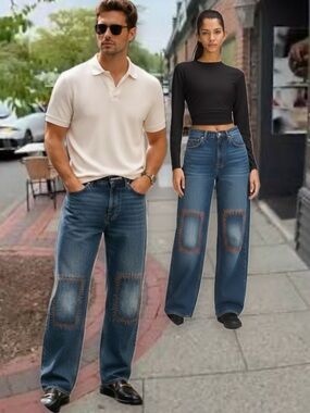 Vintage Y2K Akademiks Double Knee Patchwork Jeans 36x34 Stiff Mint • Unisex
